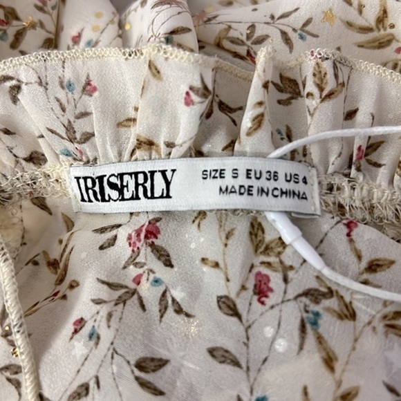 Iriserly Floral Gold Stars Ruffle Prairie Lightweight Romantic Feminine Blouse S - Picture 5 of 16